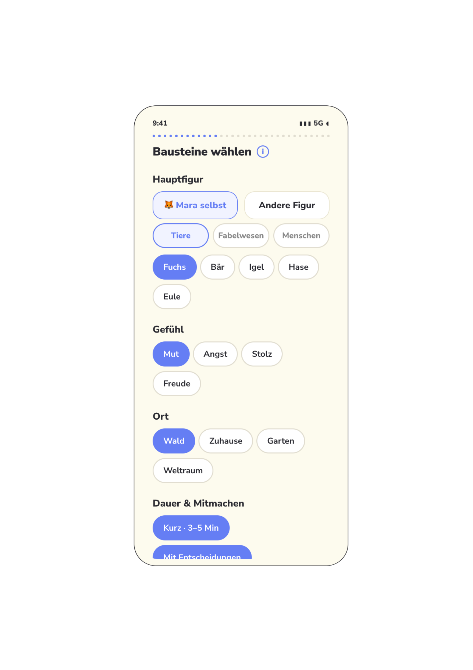 Ledumi App: Geschichtenbausteine wählen